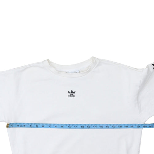 Adidas Women White Crew Neck Long Sleeve Pullover Sweatshirt Size 8