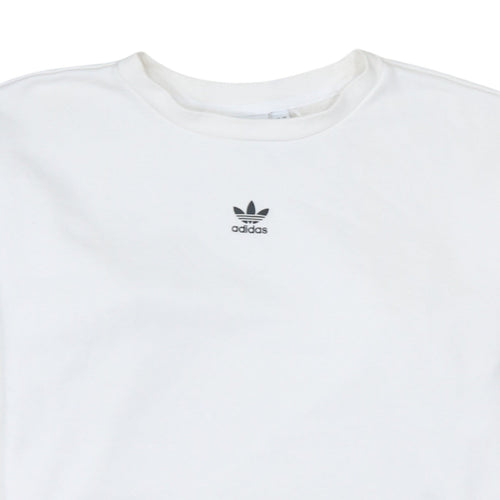 Adidas Women White Crew Neck Long Sleeve Pullover Sweatshirt Size 8