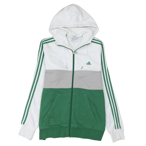 Adidas Men’s White Green Grey Full Zip Hoodie Size L Regular Fit