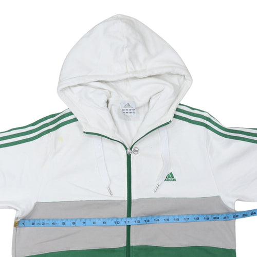 Adidas Men’s White Green Grey Full Zip Hoodie Size L Regular Fit