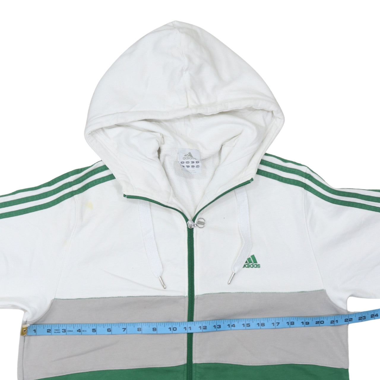 Adidas Men’s White Green Grey Full Zip Hoodie Size L Regular Fit