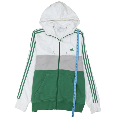 Adidas Men’s White Green Grey Full Zip Hoodie Size L Regular Fit