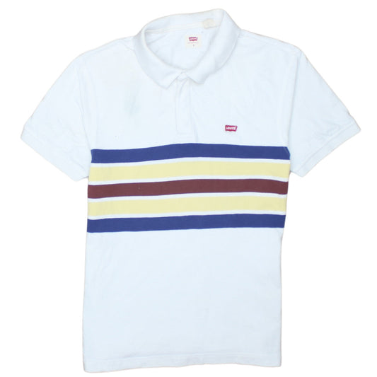 Levi's Men's White Striped Short Sleeve Polo Shirt Size S