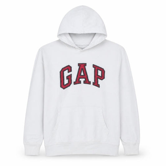 Front view of Gap Men's White Pullover Hoodie XL Logo Sweatshirt