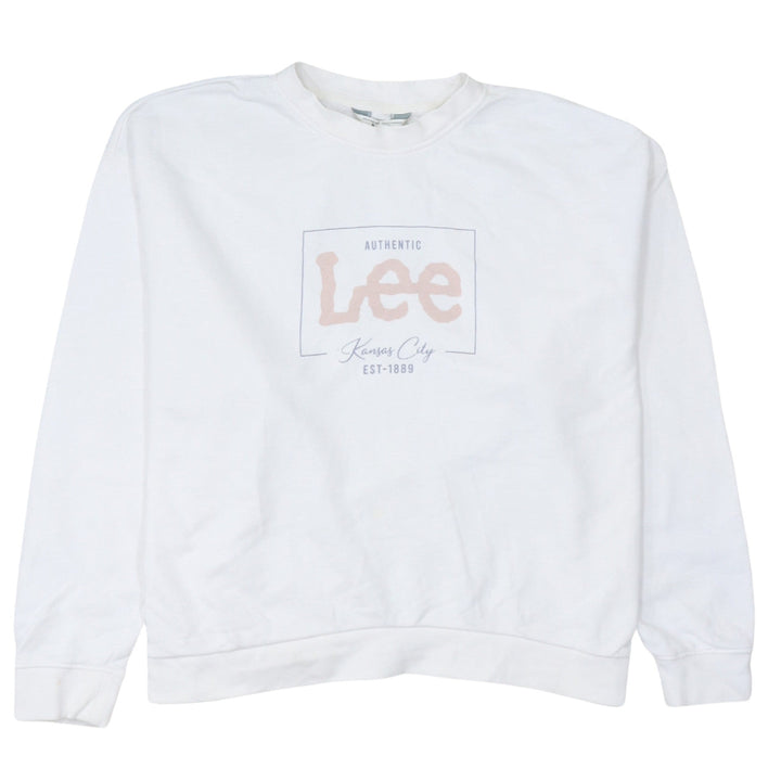 Lee Womens White Cotton Relaxed Fit Logo Sweatshirt L