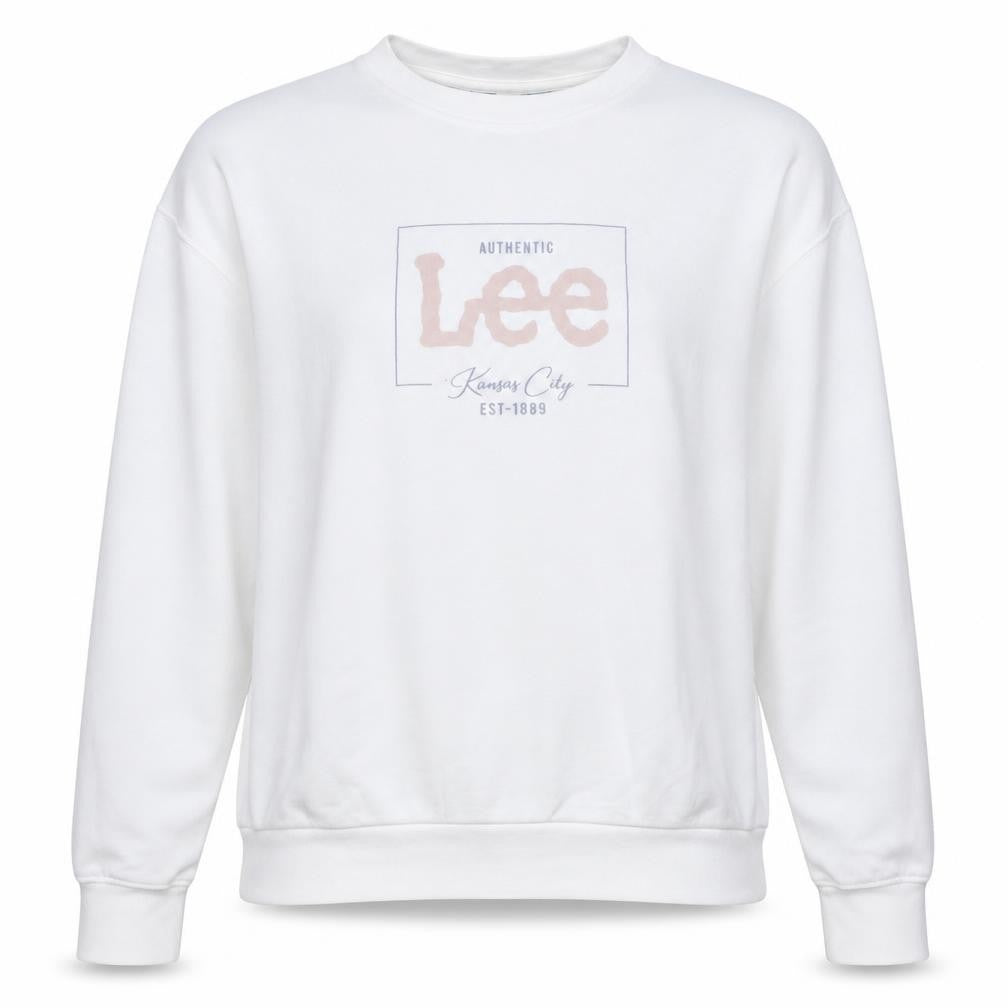 Front view of Lee women’s white cotton relaxed fit logo sweatshirt l