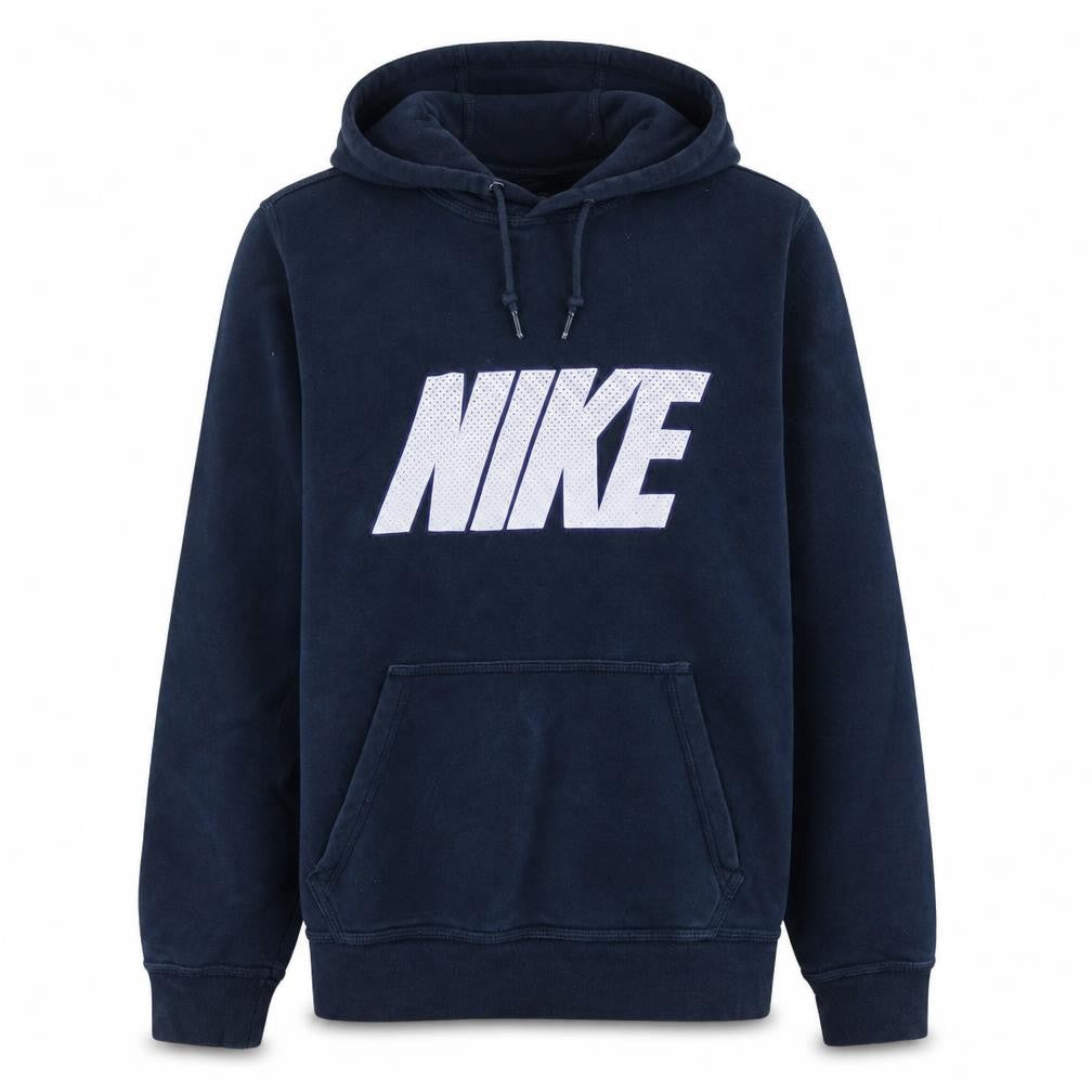 Front view of Nike Men's Blue Pullover Hoodie Small Logo Graphic Sweatshirt