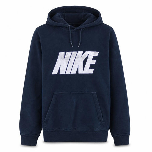 Front view of Nike Men's Blue Pullover Hoodie Small Logo Graphic Sweatshirt