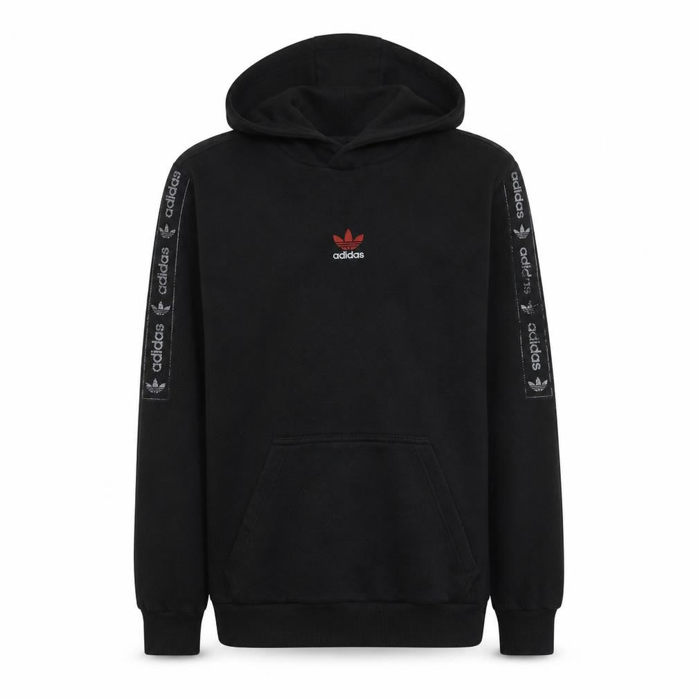 Front view of Adidas Men's Black Pullover Hoodie Small Logo Fleece Sweatshirt