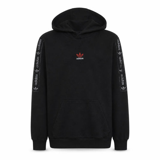 Front view of Adidas Men's Black Pullover Hoodie Small Logo Fleece Sweatshirt