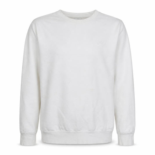 Front view of Nike Men's White Small Crew Neck Pullover Sweatshirt