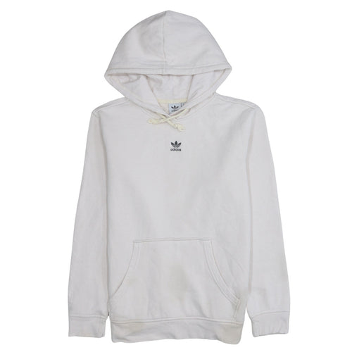 Adidas Men White Pullover Hoodie Small Logo Fleece Sweatshirt