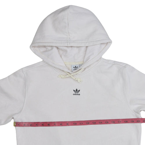 Adidas Men White Pullover Hoodie Small Logo Fleece Sweatshirt