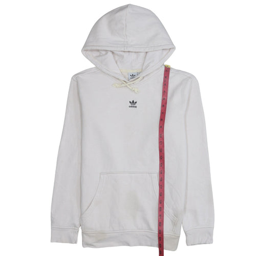 Adidas Men White Pullover Hoodie Small Logo Fleece Sweatshirt