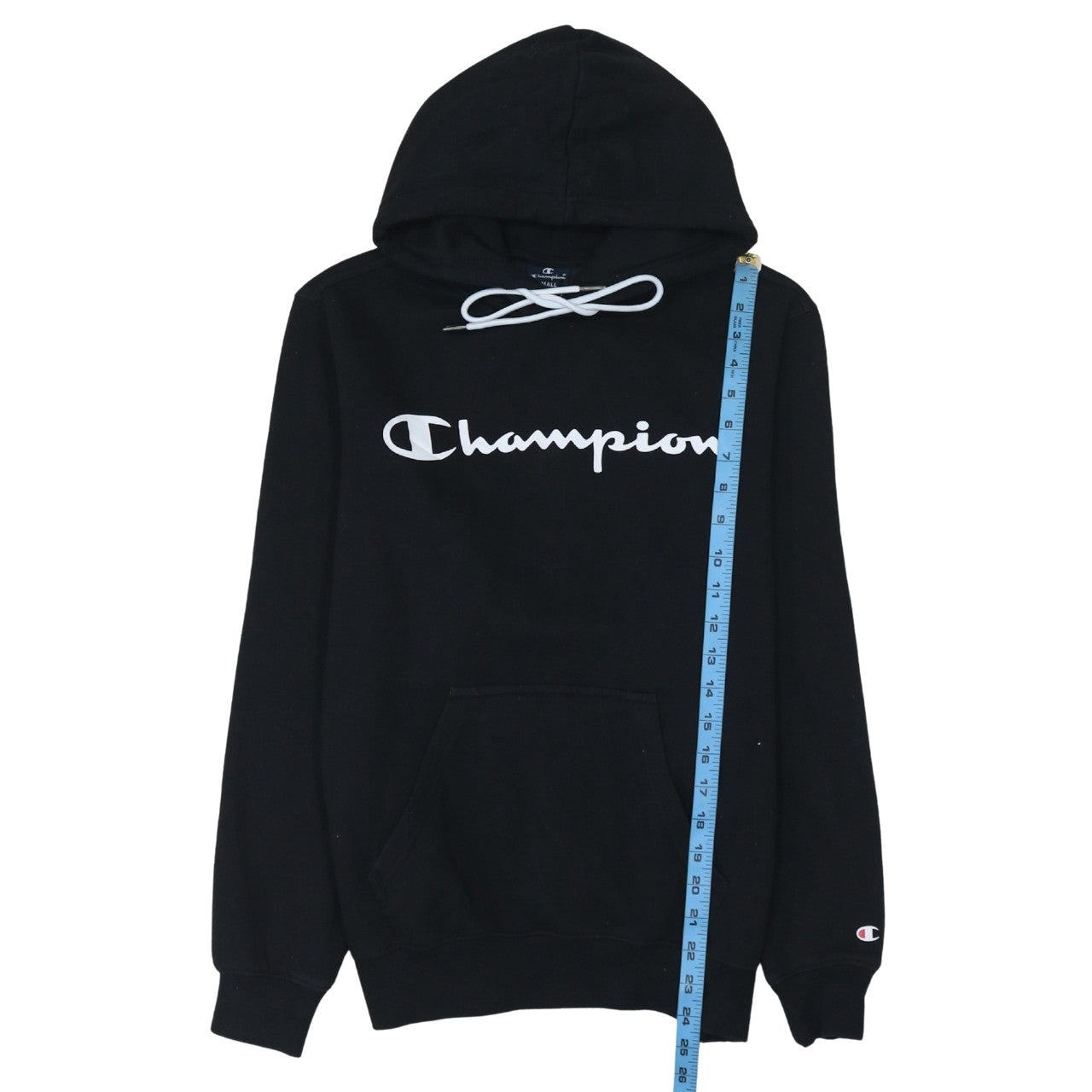 Champion Men's Black Small Pullover Hoodie with Logo Print
