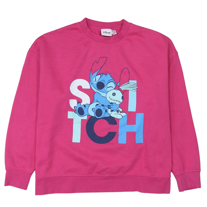 Disney Women Pink Stitch Sweatshirt Size L 14/16 Pullover