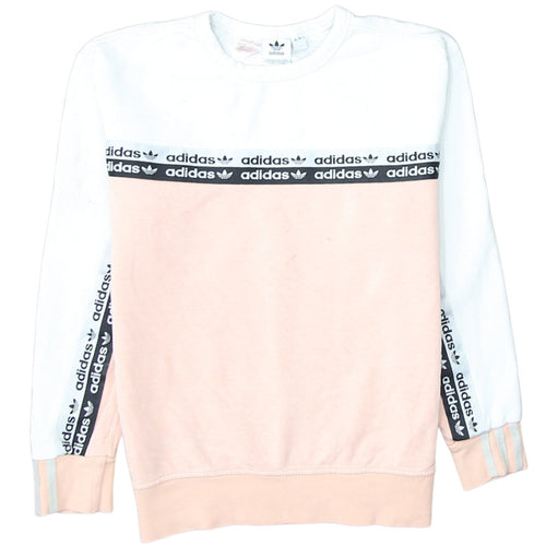 Adidas Girls Pink & White Logo Colourblock Crew Neck Sweatshirt 12 Years