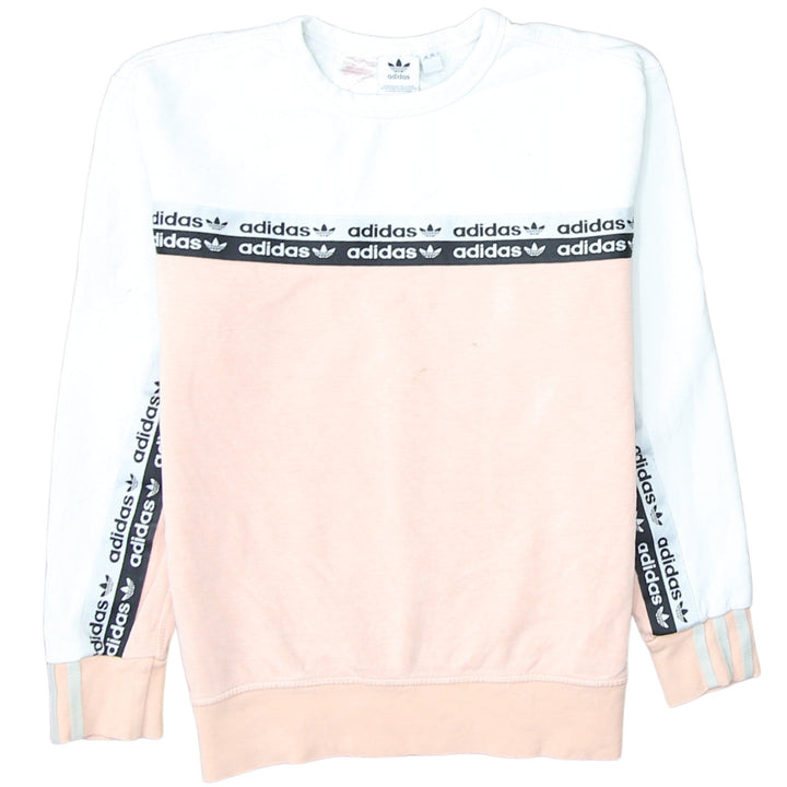Adidas Girls Pink & White Logo Colourblock Crew Neck Sweatshirt 12 Years