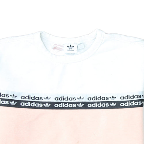 Adidas Girls Pink & White Logo Colourblock Crew Neck Sweatshirt 12 Years