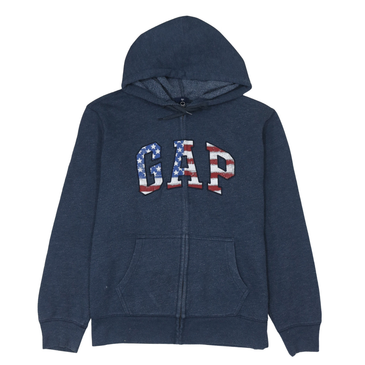 GAP Men's Blue Full Zip Hoodie L USA Flag Logo Fleece Sweatshirt