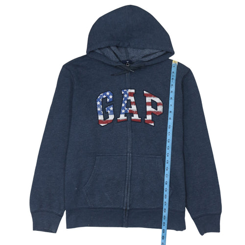 GAP Men's Blue Full Zip Hoodie L USA Flag Logo Fleece Sweatshirt
