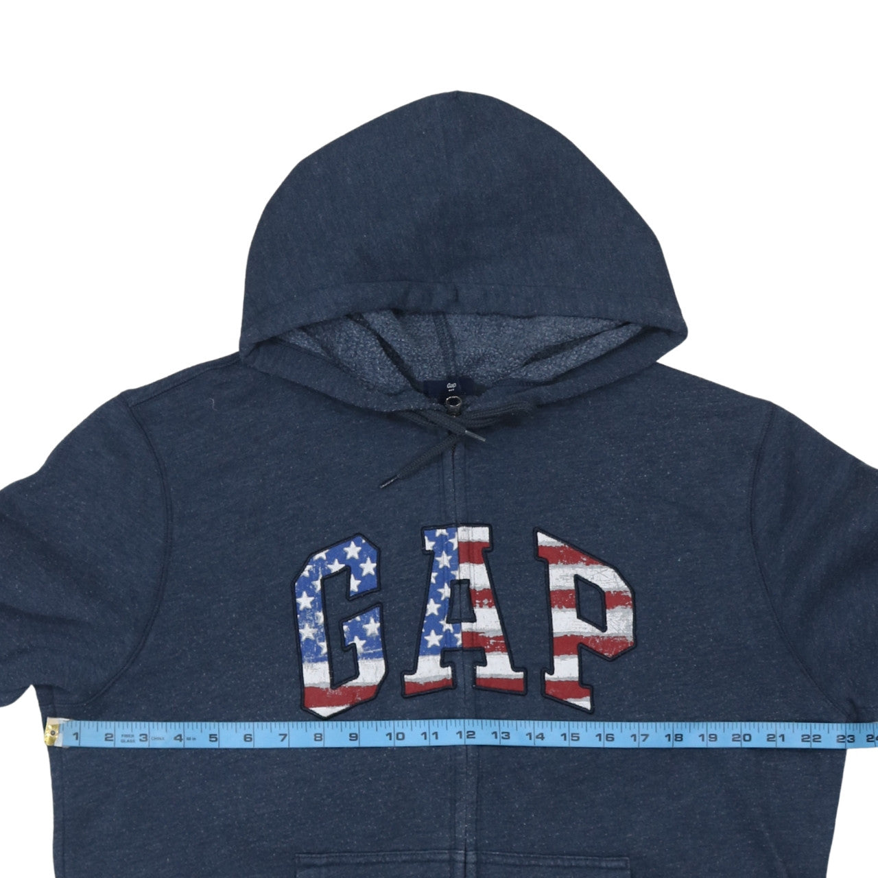 GAP Men's Blue Full Zip Hoodie L USA Flag Logo Fleece Sweatshirt