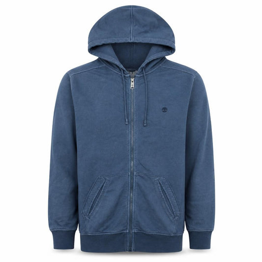Front view of Timberland Men's Blue Full Zip Hoodie, size S, Regular Fit