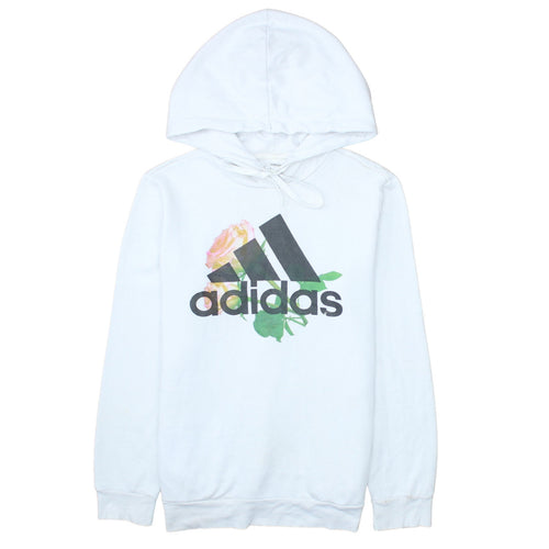 Adidas Womens White Hooded Pullover Sweatshirt Small Floral Logo