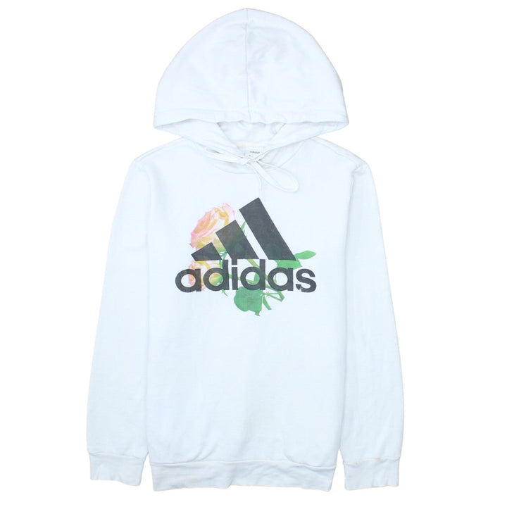 Adidas Womens White Hooded Pullover Sweatshirt Small Floral Logo