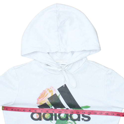 Adidas Womens White Hooded Pullover Sweatshirt Small Floral Logo