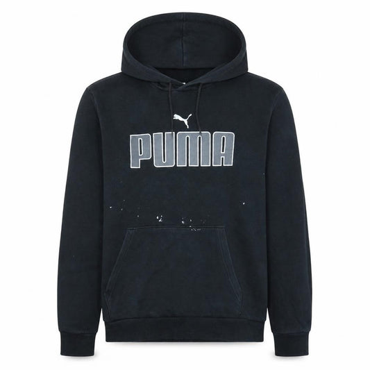 Front view of Puma Men's Black Pullover Hoodie Medium Graphic Logo Sportswear