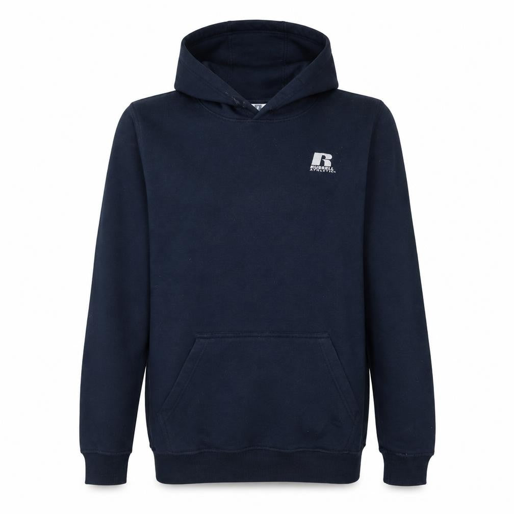Front view of Russell Athletic Teens Blue Pullover Hoodie 14 Plus Fleece Logo