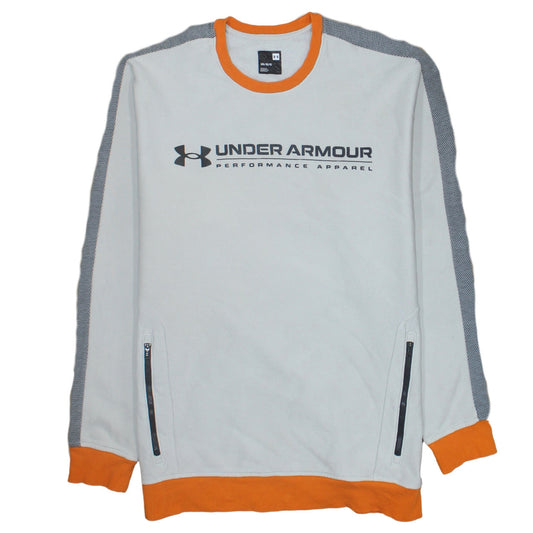 Under Armour Men's White Crew Neck Logo Pullover Sweatshirt L