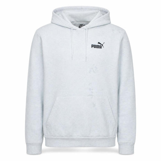 Front view of Puma men’s grey pullover hoodie sportswear, size L, regular fit