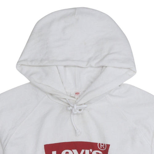 Levi's Men's White Pullover Hoodie Medium Logo Fleece Sweatshirt