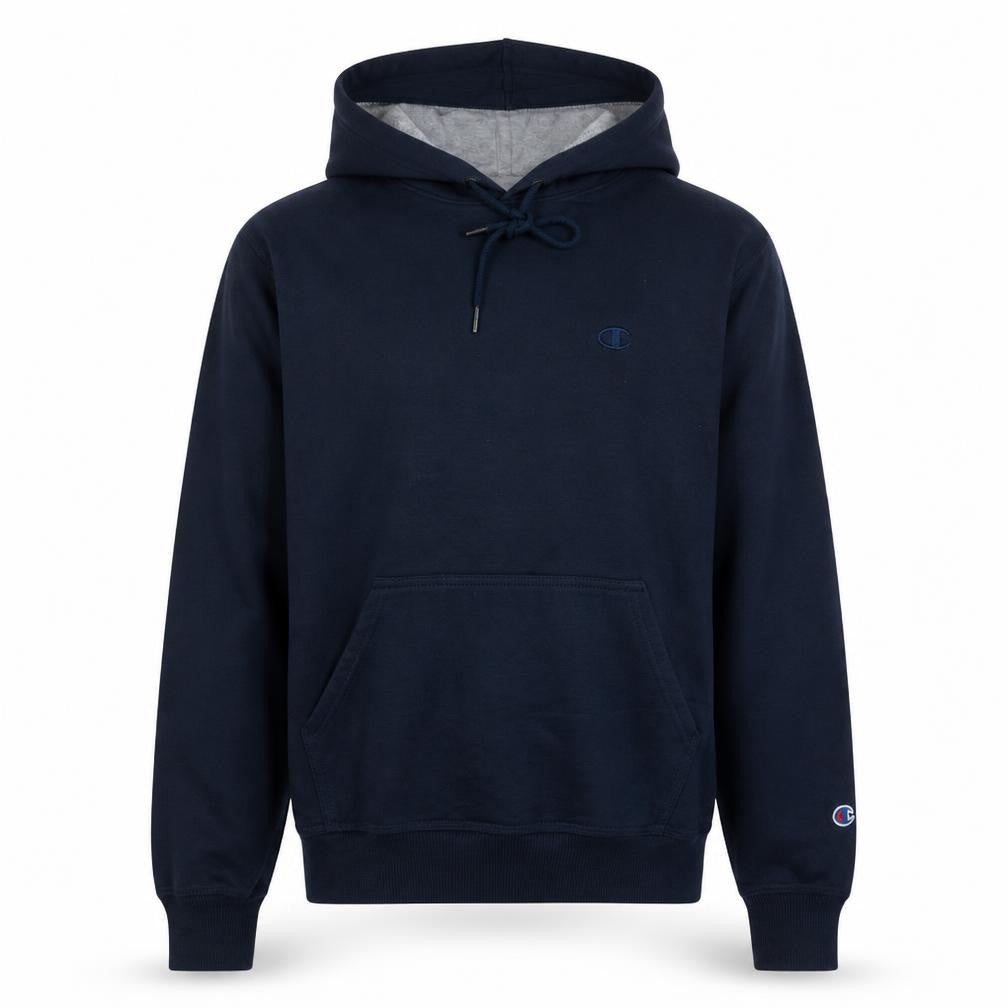 Front view of Champion Men’s Blue Pullover Hoodie Sweatshirt, size S, Fleece Regular Fit