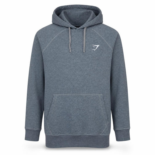 Front view of Gymshark men’s grey xs pullover hoodie slim fit fleece sportswear