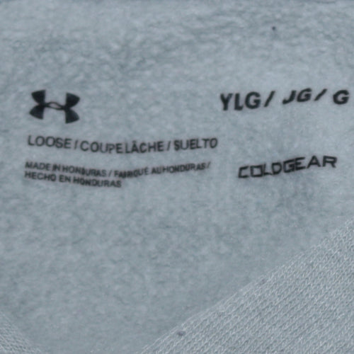 Under Armour Teens Grey Logo Pullover Hoodie Size L Fleece