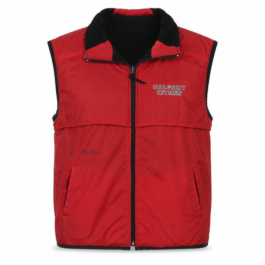 Front view of Pro Player Men's Red Calgary Hitmen Bodywarmer M Polyester Fleece