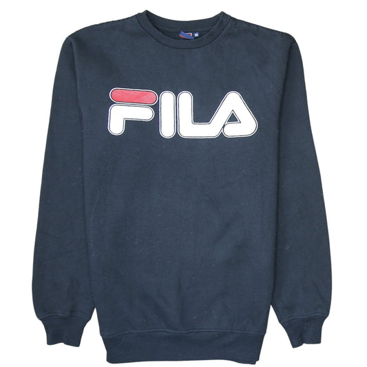 Front view of Fila men’s black medium crew neck pullover sweatshirt