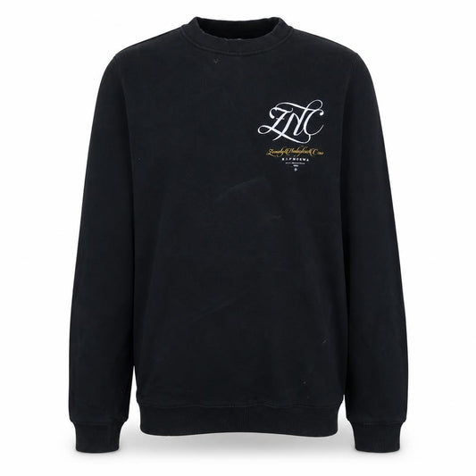Front view of Miejski Sort Men's Black Graphic Print Pullover Sweatshirt M