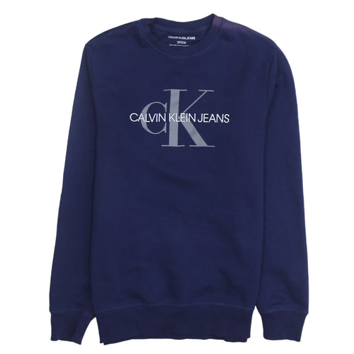 Calvin Klein Men's Blue Regular Fit Crew Neck Logo Sweatshirt S
