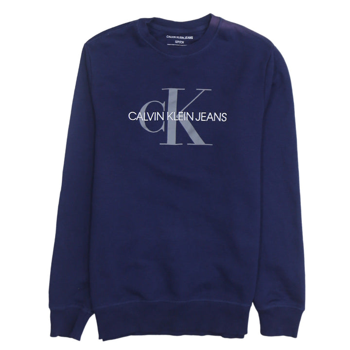 Calvin Klein Men's Blue Regular Fit Crew Neck Logo Sweatshirt S