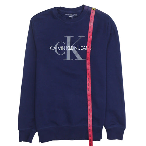 Calvin Klein Men's Blue Regular Fit Crew Neck Logo Sweatshirt S