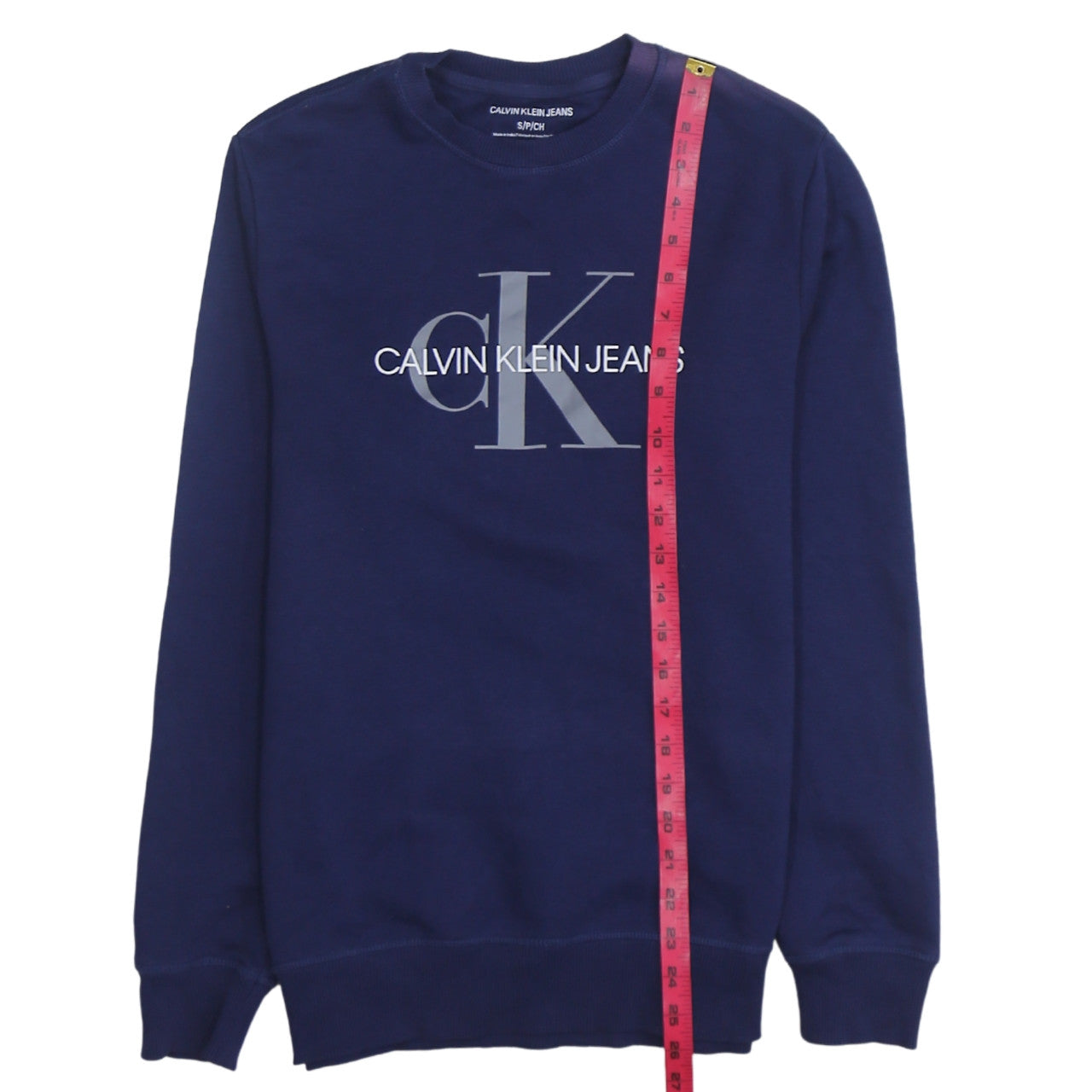 Calvin Klein Men's Blue Regular Fit Crew Neck Logo Sweatshirt S