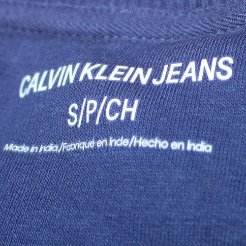 Calvin Klein Men's Blue Regular Fit Crew Neck Logo Sweatshirt S