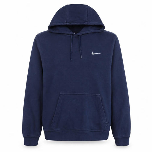 Front view of Nike Men's Blue Pullover Hoodie, size M, Regular Fit Fleece Sweatshirt