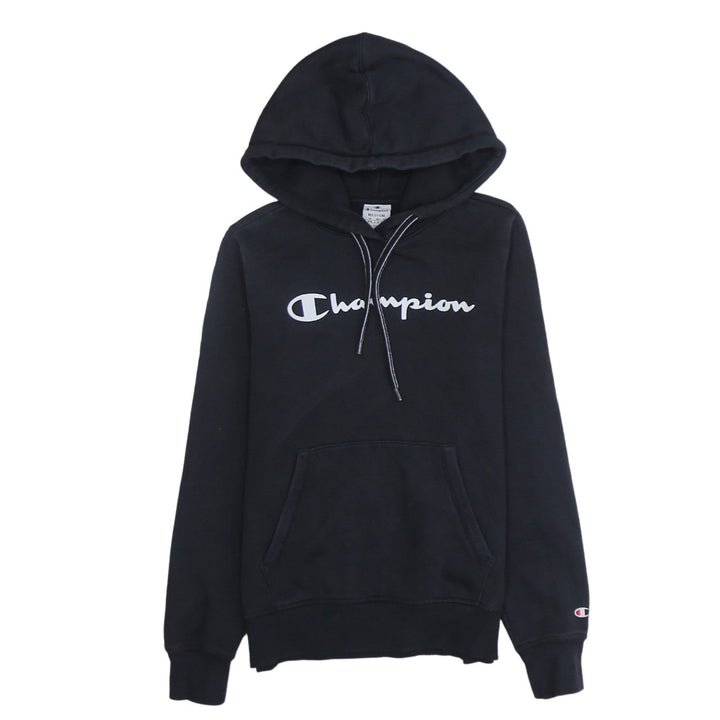 Champion Women Black Medium Pullover Hoodie with Logo Print