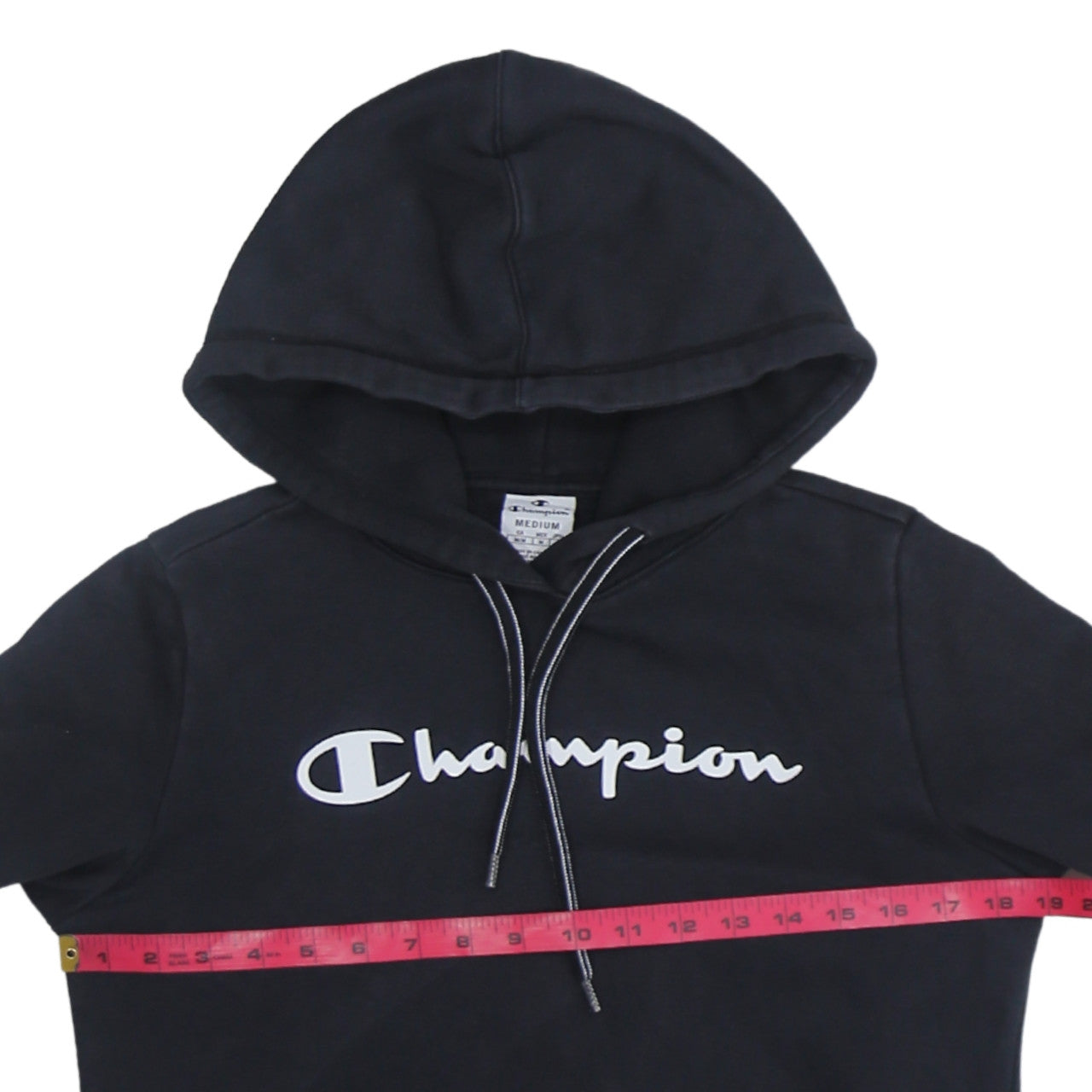 Champion Women Black Medium Pullover Hoodie with Logo Print