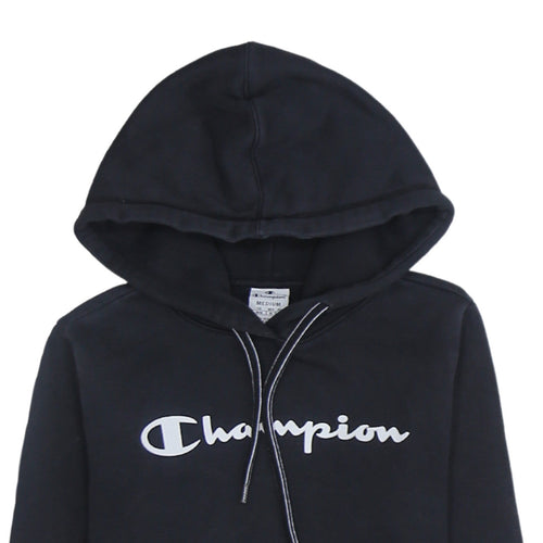 Champion Women Black Medium Pullover Hoodie with Logo Print